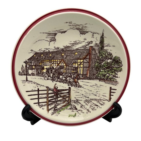 Vernon Kilns Bits of Old England Collectible Plate No 5 Horses & Carriage 8.25" - Picture 1 of 6